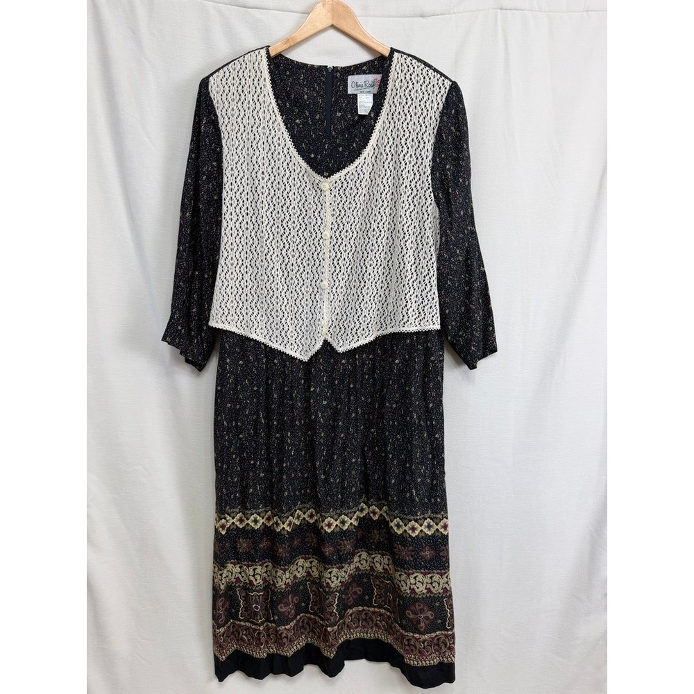 Vtg 90s Olivia Rose Crochet Vest Maxi Dress 22W Whimsigoth Grunge Prairie